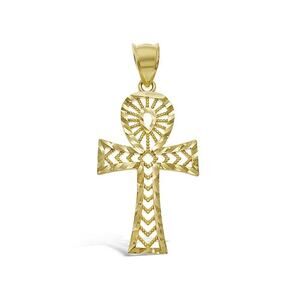 Egyptian Ankh Cross Pendant 10k Yellow Gold Charm 1.8 inch